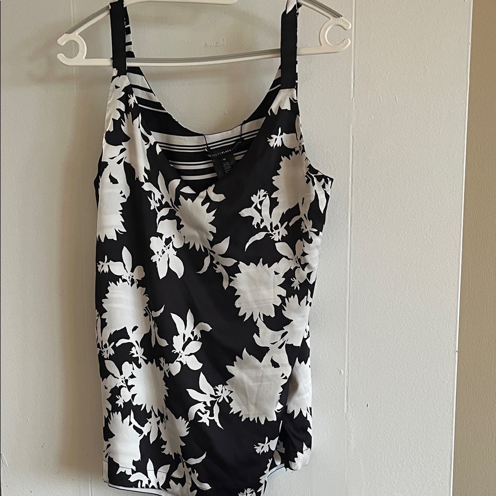 White House Black Market Black and White Floral Tank Top